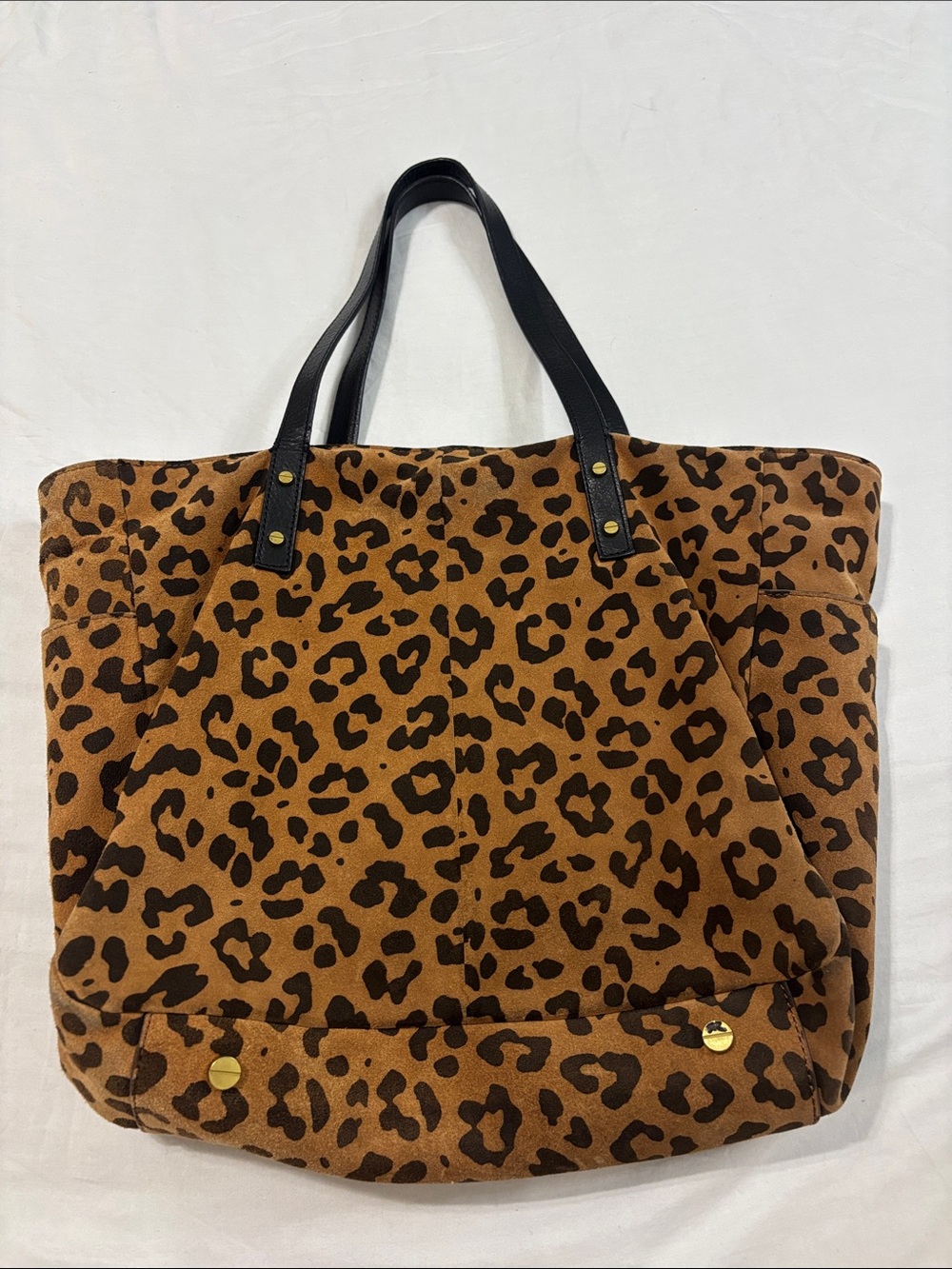J. Crew Leopard Print Brown Tote Bag with Black Handles - Picture 4 of 16